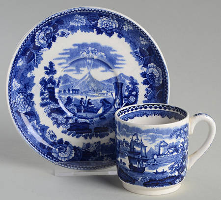 Landscape Dark Blue (No Trim) Flat Demitasse Cup & Saucer Set