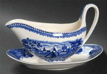 Landscape Dark Blue (No Trim) Gravy Boat with Attached Underplate