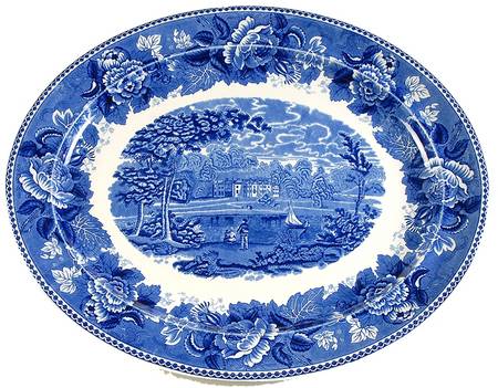 Landscape Dark Blue (No Trim) 16" Oval Serving Platter