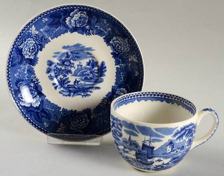 Landscape Dark Blue (No Trim) Flat Cup & Saucer Set