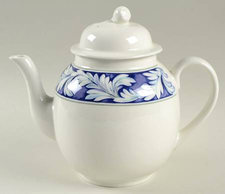 Laurel (White Leaves on Blue Band) Teapot & Lid