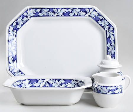 Laurel (White Leaves on Blue Band) 5 Piece Hostess Set