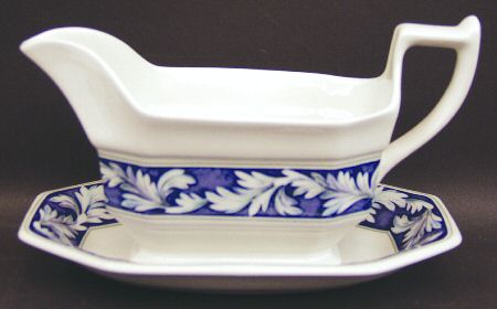 Laurel (White Leaves on Blue Band) Gravy Boat & Underplate