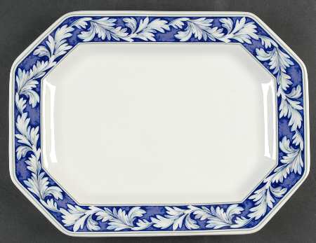 Laurel (White Leaves on Blue Band) 12" Oval Serving Platter