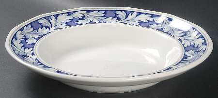 Laurel (White Leaves on Blue Band) Large Rim Soup Bowl