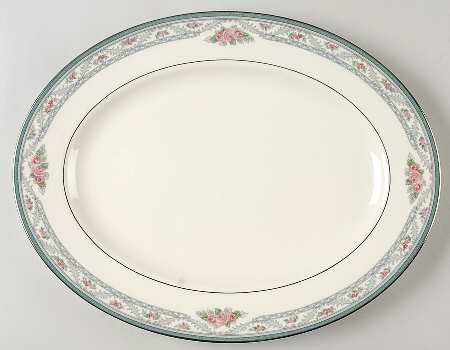 Laurel (White Leaves on Blue Band) 14" Oval Serving Platter