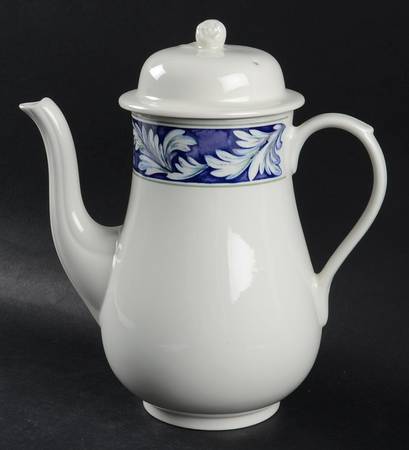 Laurel (White Leaves on Blue Band) Coffee Pot & Lid