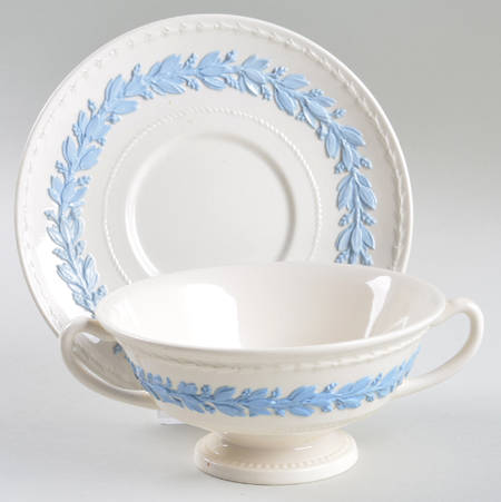 Laurel (Lavender on Cream Color) Footed Cream Soup Bowl & Saucer Set