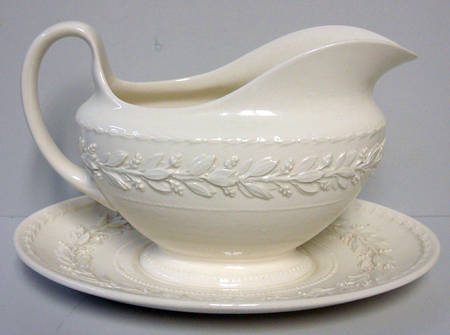 Laurel (Cream Color on Cream Color) Gravy Boat with Attached Underplate