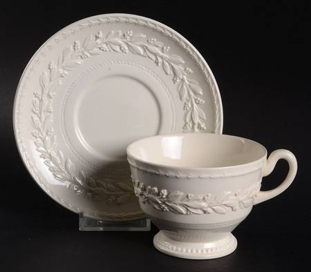Laurel (Cream Color on Cream Color) Footed Cup & Saucer Set