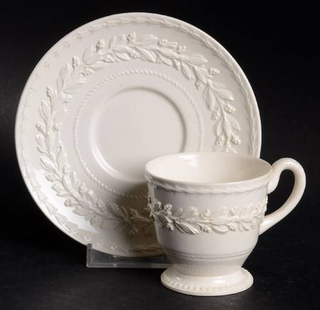 Laurel (Cream Color on Cream Color) Footed Demitasse Cup & Saucer Set