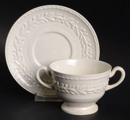 Laurel (Cream Color on Cream Color) Footed Bouillon Cup & Saucer