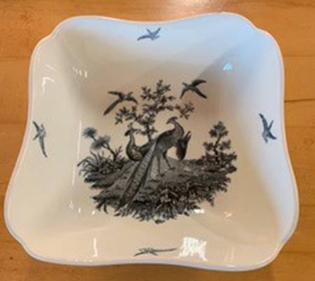 Liverpool Birds Black (No Trim) 8" Square Vegetable Bowl