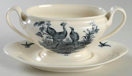 Liverpool Birds Black (No Trim) Sauce Boat with Attached Underplate No Lid