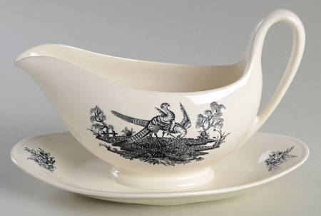 Liverpool Birds Black (No Trim) Gravy Boat with Attached Underplate