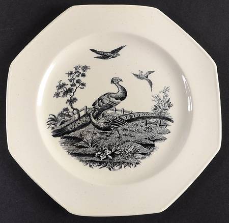 Liverpool Birds Black (No Trim) Octagonal Salad Plate