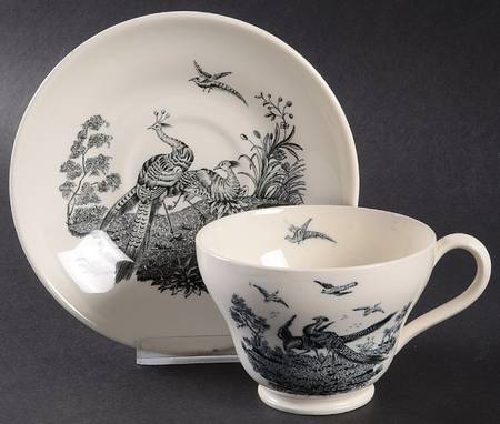 Liverpool Birds Black (No Trim) Footed Cup & Saucer Set