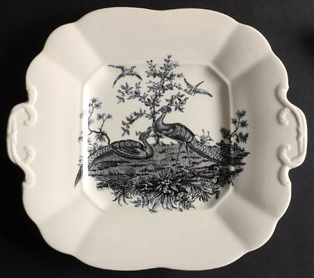 Liverpool Birds Black (No Trim) Square Handled Cake Plate
