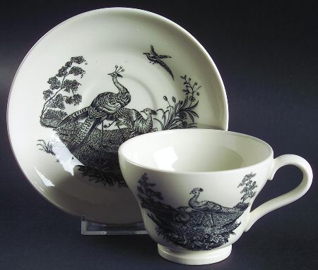 Liverpool Birds Black (No Trim) Footed Cup & Saucer Set