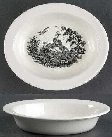 Liverpool Birds Black (No Trim) 9" Oval Vegetable Bowl