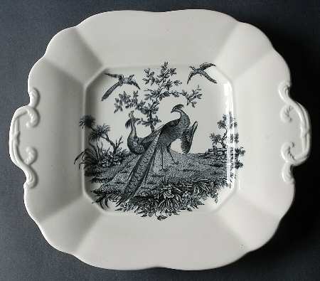 Liverpool Birds Black (No Trim) Square Handled Cake Plate
