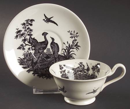 Liverpool Birds Black (No Trim) Footed Cup & Saucer Set