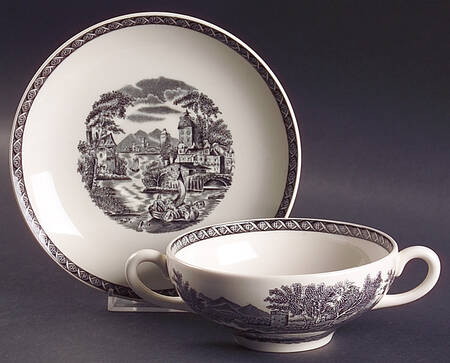 Lugano Black Flat Cream Soup Bowl & Saucer Set