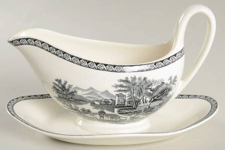 Lugano Black Gravy Boat with Attached Underplate