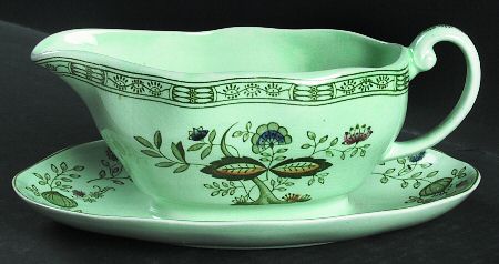 Mandarin Green Multicolor Gravy Boat with Attached Underplate