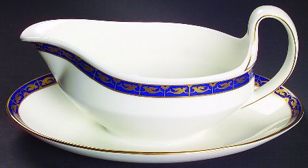 Marina Blue Gravy Boat with Attached Underplate