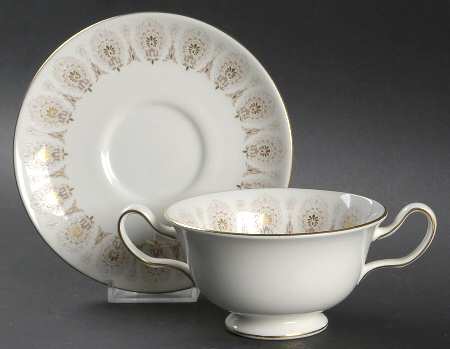 Medina Beige Footed Cream Soup Bowl & Saucer Set