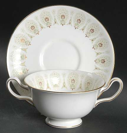 Medina Green Footed Cream Soup Bowl & Saucer Set