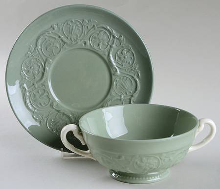 Medway Green Footed Cream Soup Bowl & Saucer Set