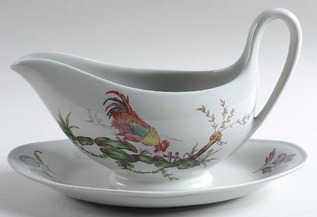 Mennecy Gray Gravy Boat with Attached Underplate