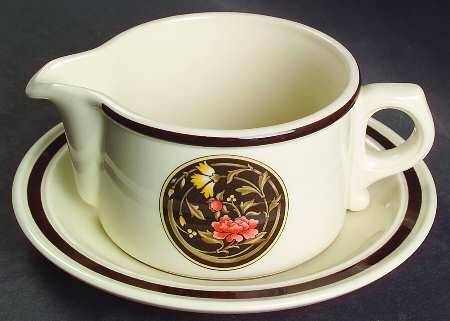 Mikado (Yellow & Coral Flowers) Gravy Boat & Underplate