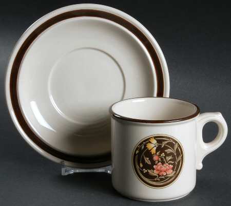 Mikado (Yellow & Coral Flowers) Flat Cup & Saucer Set