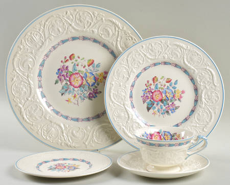 Morning Glory (Blue Trim) 5 Piece Place Setting