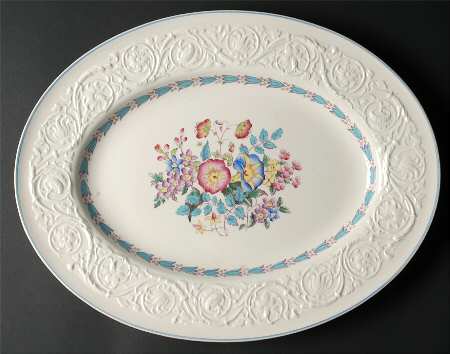 Morning Glory (Blue Trim) 16" Oval Serving Platter