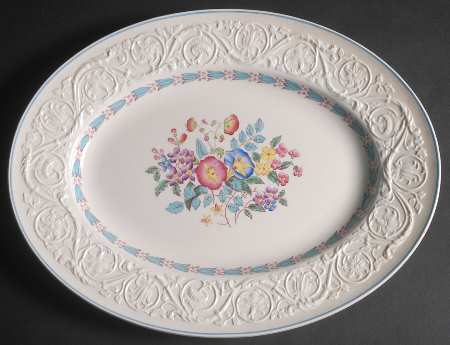 Morning Glory (Blue Trim) 14" Oval Serving Platter