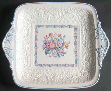 Morning Glory (Blue Trim) Square Handled Cake Plate