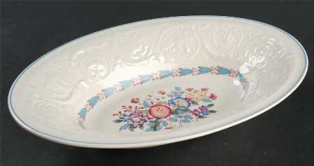 Morning Glory (Blue Trim) 10" Oval Vegetable Bowl