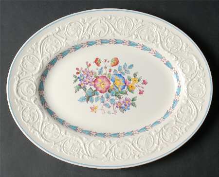 Morning Glory (Blue Trim) 12" Oval Serving Platter