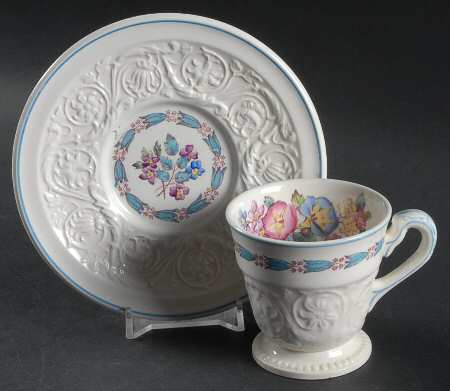 Morning Glory (Blue Trim) Footed Demitasse Cup & Saucer Set