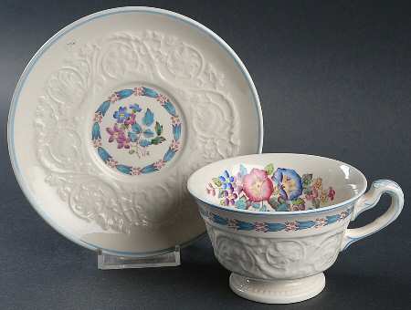 Morning Glory (Blue Trim) Footed Cup & Saucer Set