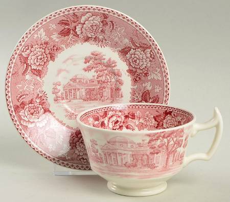 Monticello Pink (Floral Rim) Flat Cup & Saucer Set