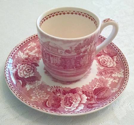 Monticello Pink (Floral Rim) Footed Demitasse Cup & Saucer Set