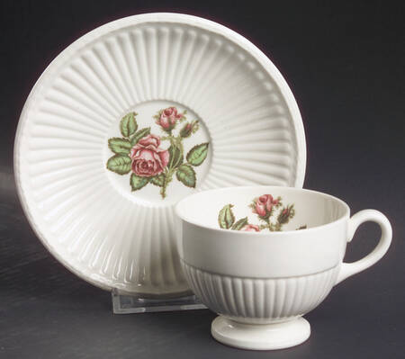 Moss Rose (Older, Brown Backstamp) Footed Cup & Saucer Set