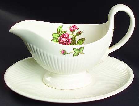 Moss Rose (Older, Brown Backstamp) Gravy Boat & Underplate/Relish