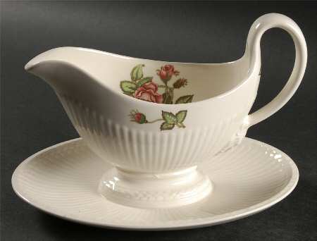 Moss Rose (Older, Brown Backstamp) Gravy Boat with Attached Underplate