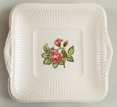 Moss Rose (Older, Brown Backstamp) Square Handled Cake Plate